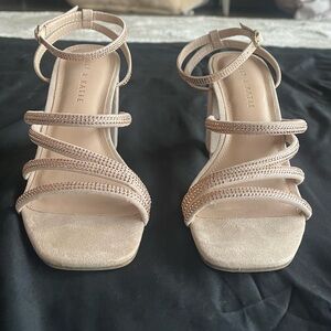 Kelly and Katie Light Mauve/Nude Suede Rhinestone Straps, Dressy Heel Sandal